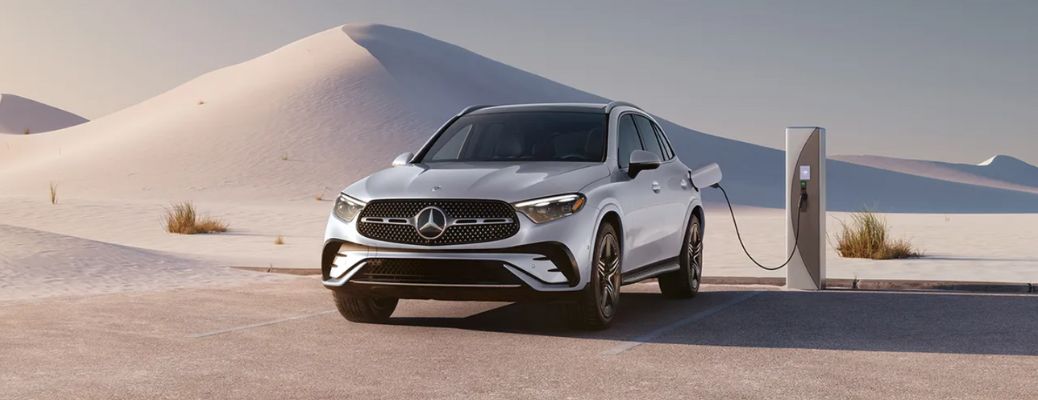 front view of the 2025 Mercedes-Benz GLC SUV getting charged