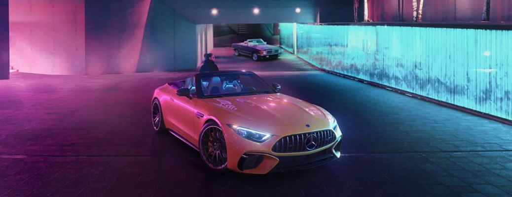 a woman in the roadster convertible