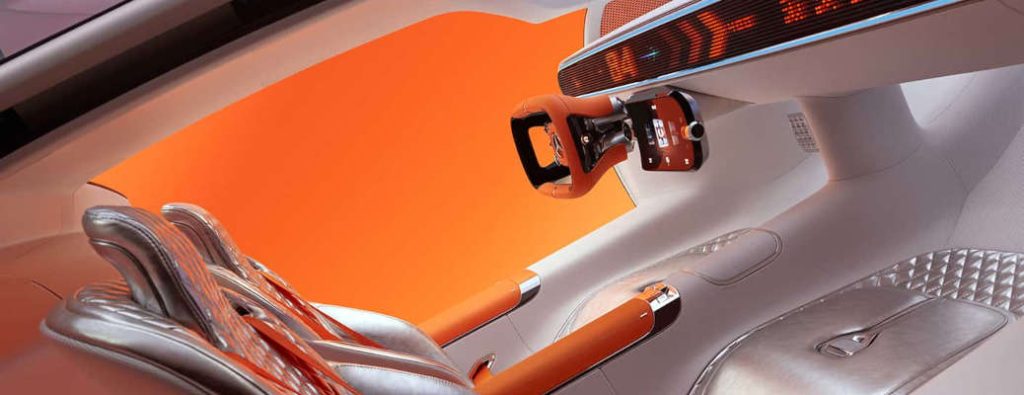 The retro-future cockpit of the Mercedes 111 concept.