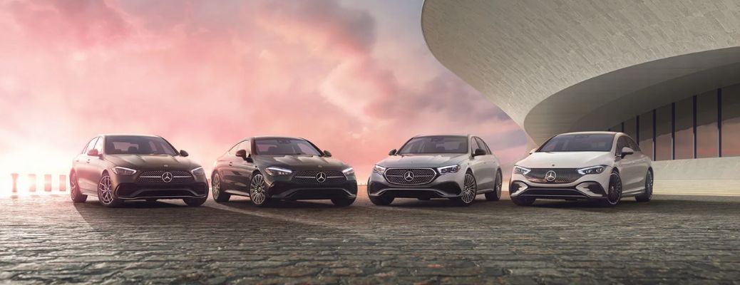 front view of multiple Mercedes-Benz parked next to each other
