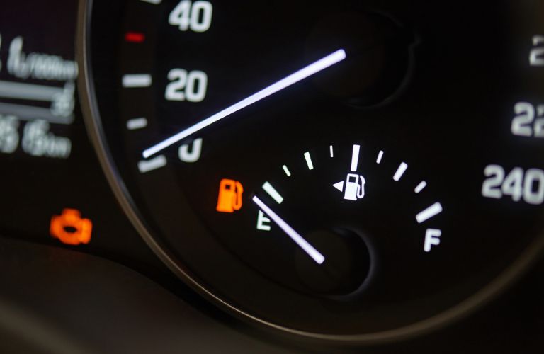 Close up view of a fuel gauge