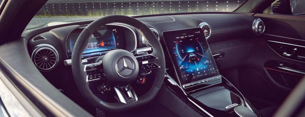 The high-tech cockpit, controls, and displays in the AMG® GT 63 PRO 4MATIC+