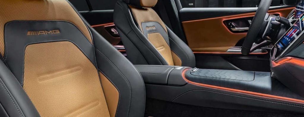 The sporty interior of the 2026 Mercedes-Benz AMG® E 53 HYBRID Wagon