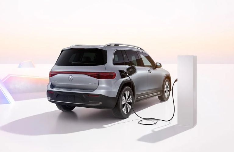 rear view of the 2025 Mercedes-Benz EQB SUV getting charged