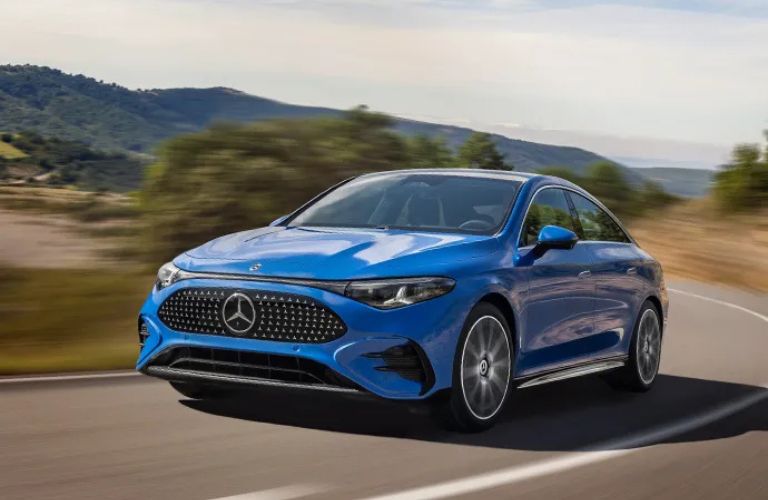 2026 Mercedes-Benz CLA EV Blue on the road