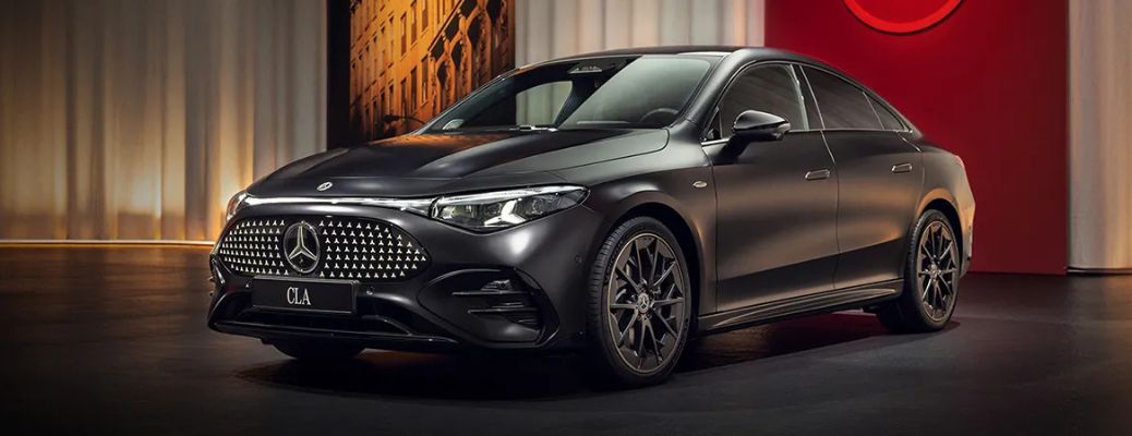 Front-quarter view of the 2026 Mercedes-Benz CLA EV Black