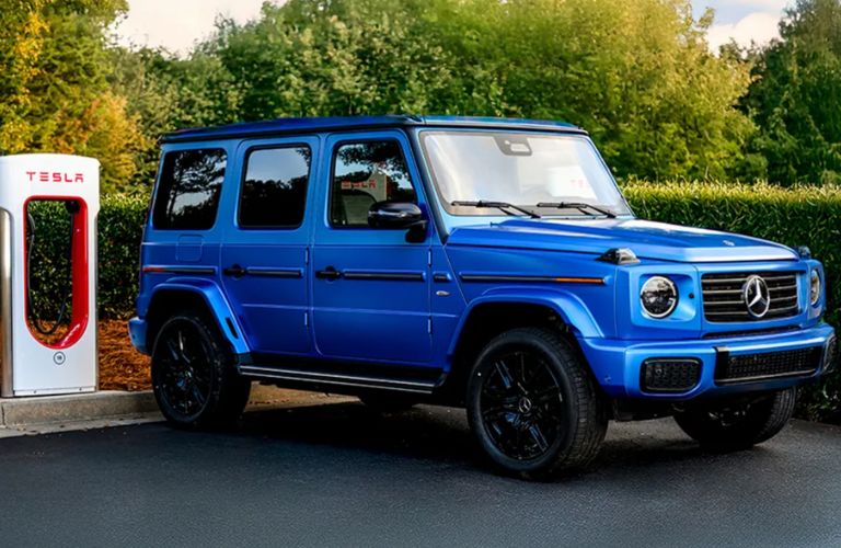front and side view of a Mercedes-Benz EV