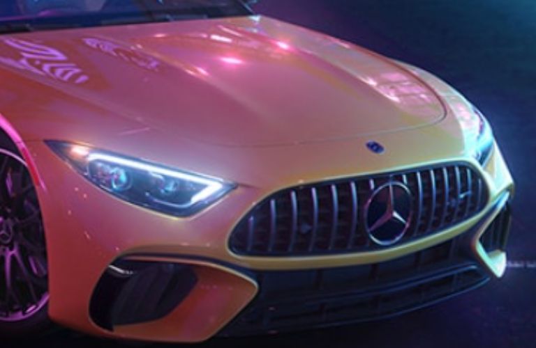 close up of a Mercedes-Benz headlight