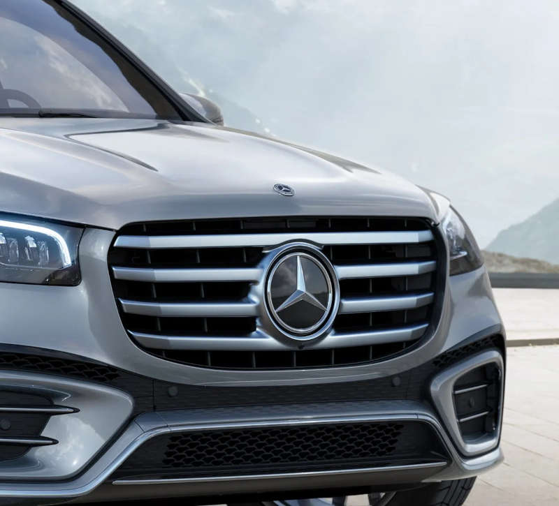 The distinctive from grille of the 2026 Mercedes-Benz GLS SUV, one of the most popular Mercedes-Benz models.