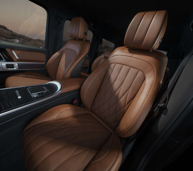 The luxurious seating available in the 2026 G-Class Mercedes
