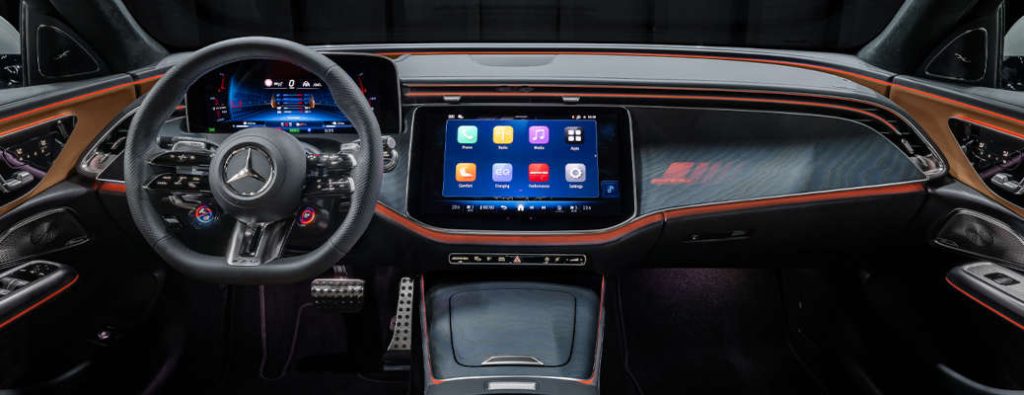 The high-tech cockpit of the 2026 Mercedes-AMG® E 53 HYBRID Wagon high performance vehicle