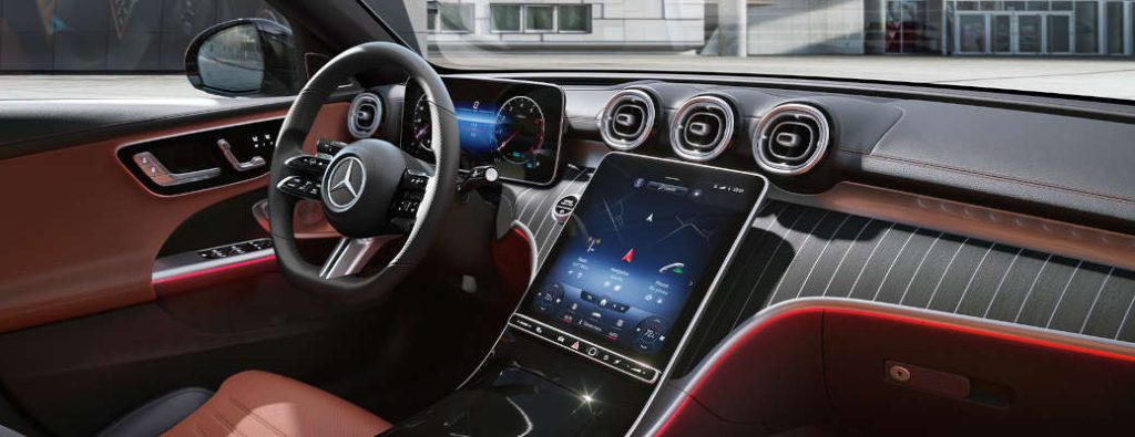 The luxurious and high-tech interior of a CPO Mercedes-Benz C-Class