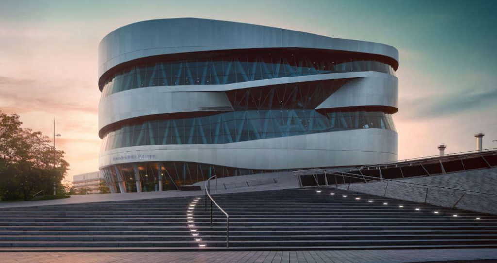 The exterior of the Mercedes-Benz Museum in Stuttgart, Germany