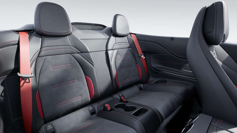 The luxurious rear seating in the 2026 AMG® CLE 53 Cabriolet