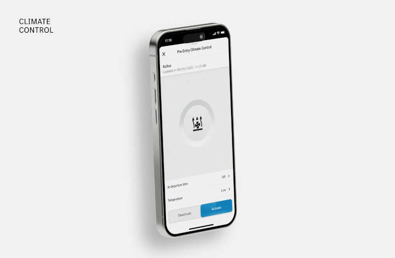 The climate control portion of the Mercedes-Benz App, where you can cool or heat your car remotely