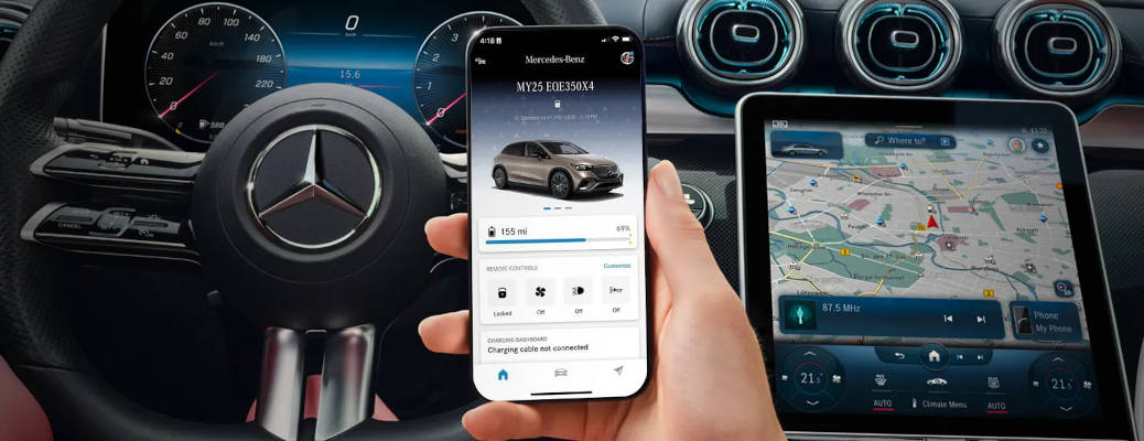 A person using the Mercedes-Benz App in the comfort of their vehicle