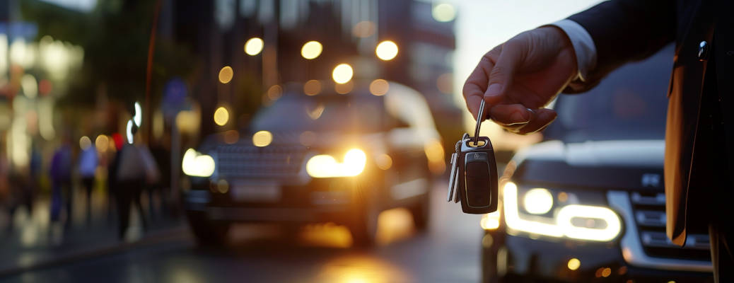 A man handing his Mercedes keys to a valet person