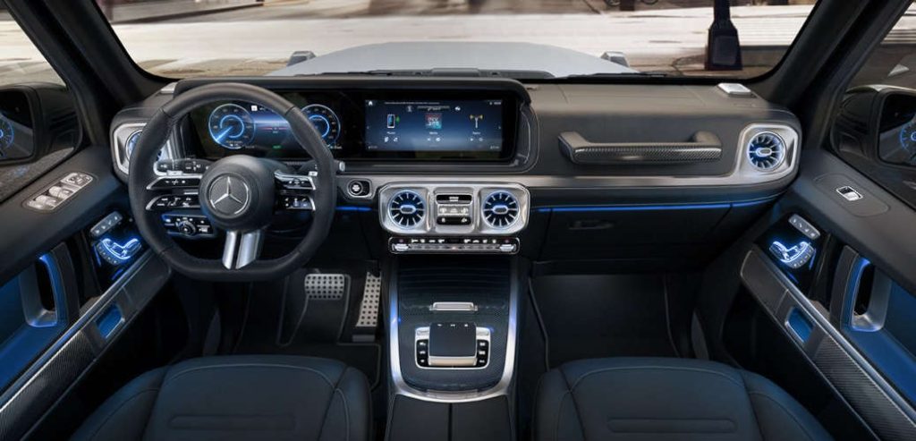 2026 Mercedes G 580 Tech Features include the MBUX Hyperscreen (pictured here), LED lighting, and much more. 