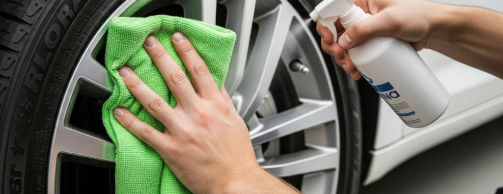 A man cleaning the brake dust from his wheels