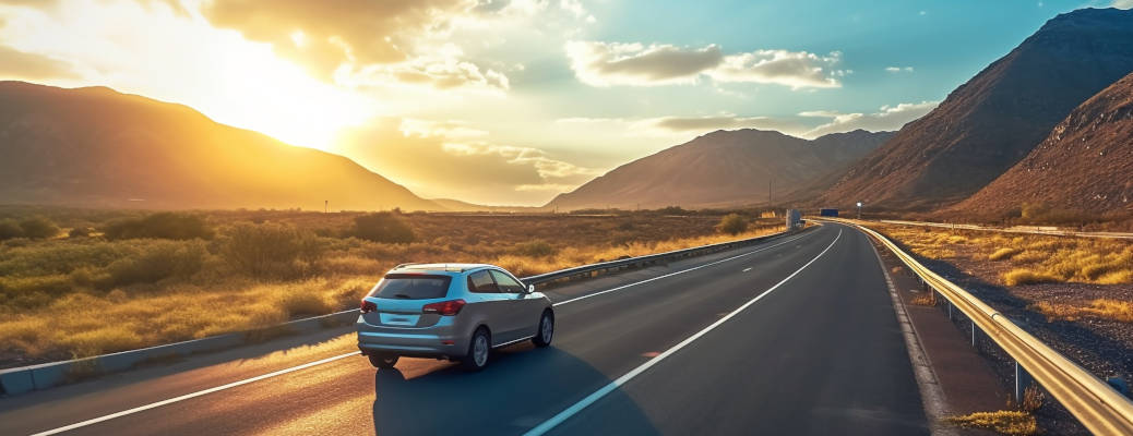A Mercedes SUV driving on the Arizona desert highway