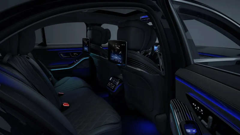 The ambient lighting inside a Mercedes vehicle