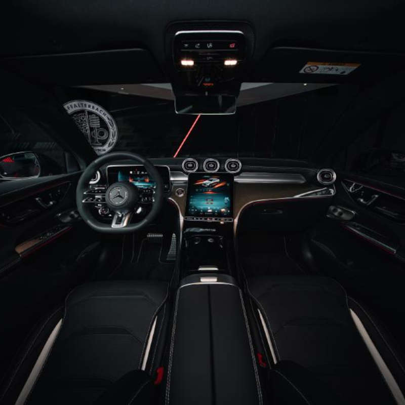 A fish-eye cockpit view of the 2027 Mercedes-AMG® GLC 53 4MATIC+ 