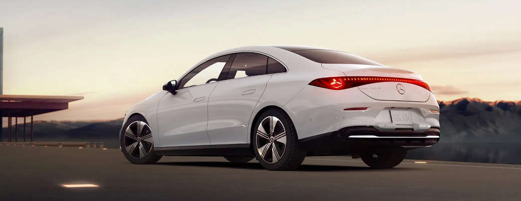 A rear quarter exterior view of the the 2026 CLA 250+ with EQ Technology