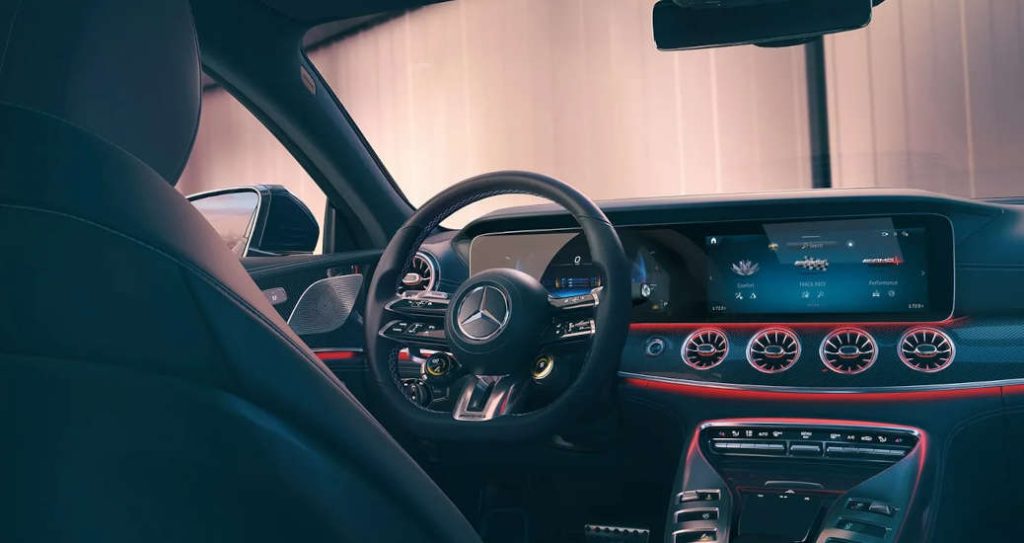 The luxurious, high-tech and high-performance cockpit of the 2026 Mercedes-Benz AMG® GT 4-Door