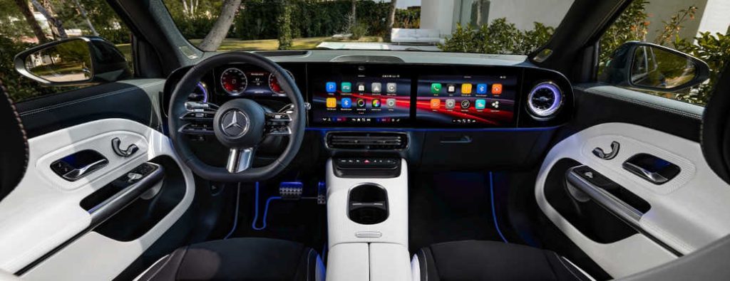 The futuristic cockpit of the 2027 Mercedes GLB SUV EV