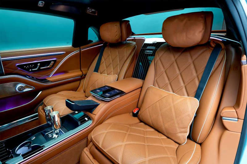 The rear seating and console in the Mercedes-Maybach S-Class