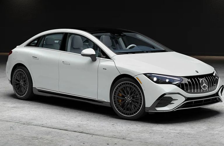 Front-quarter view of the 2026 Mercedes-Benz EQE Sedan White
