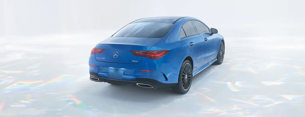 Rear-quarter view of the 2026 Mercedes-Benz CLA Coupe Blue