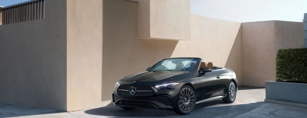 Front-quarter view of the 2026 Mercedes-Benz CLE Cabriolet Black