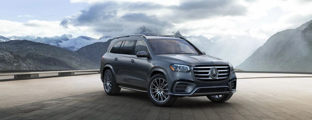 Front-quarter view of the 2026 Mercedes-Benz GLS SUV Gray