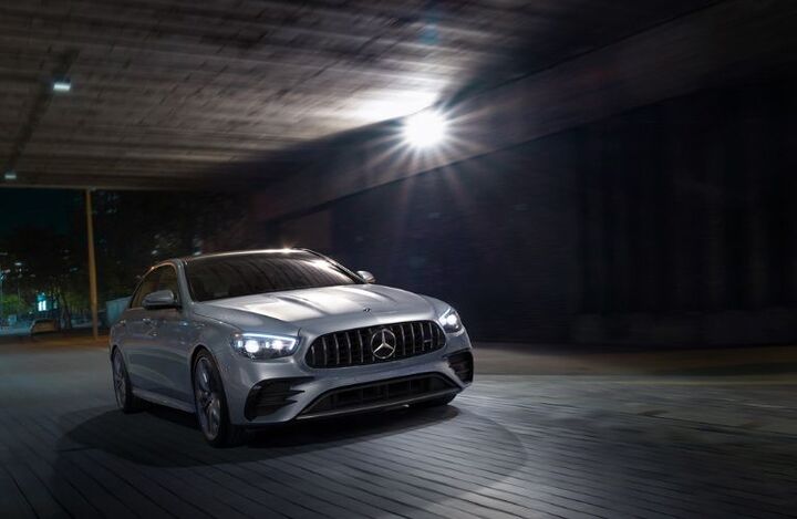 2023 Mercedes-Benz E-Class Gray driving on the road
