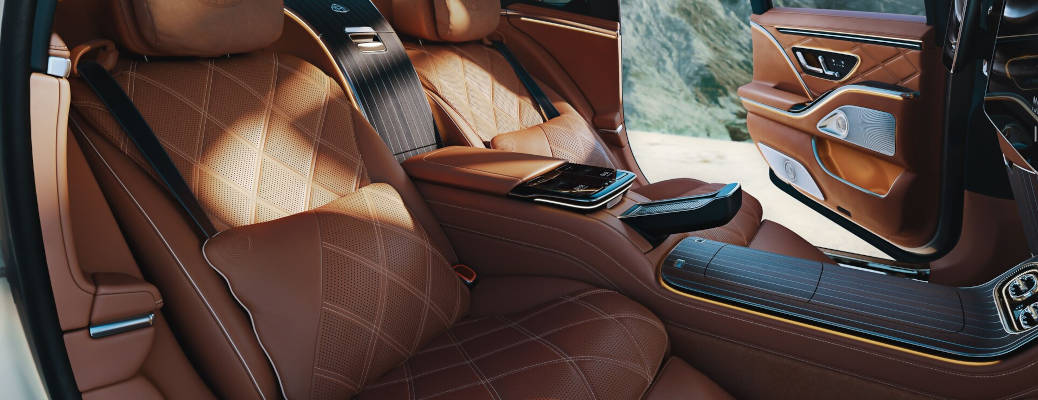 The luxurious leather interior of a Mercedes-Maybach S-Class