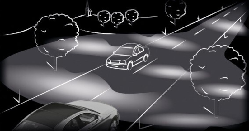 The intelligent fog lamp system at work in a Mercedes-Benz.