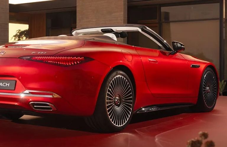 Rear-quarter view of the 2026 Mercedes-Maybach® SL 680 Monogram Series Red