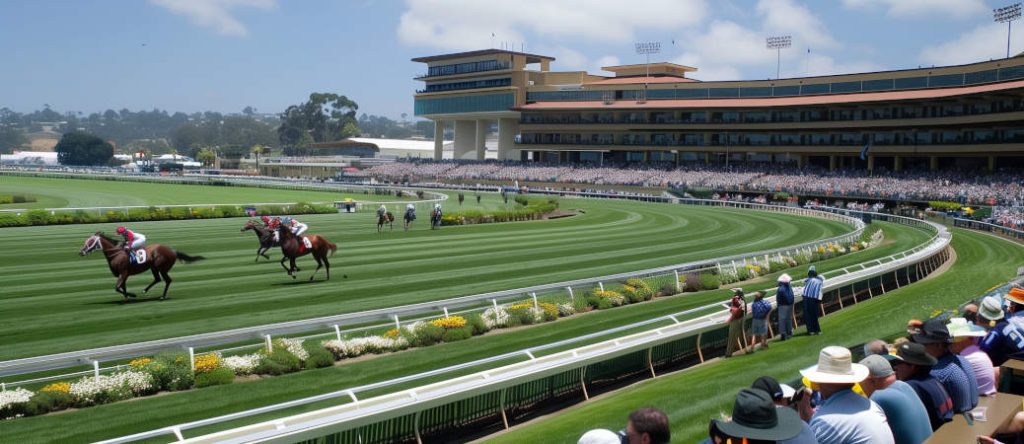 A graphic representation of horse racing at the Del Mar race track.