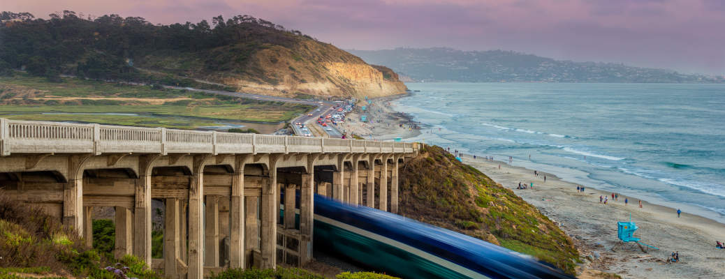 Coaster Passing under the Torrey Pines Bridge, California