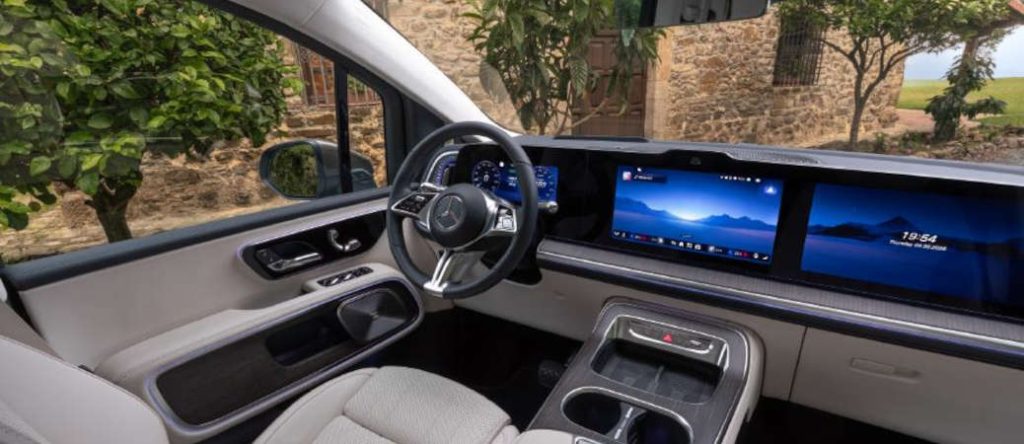 The high tech cockpit of the long range Mercedes-Benz Electric VLE