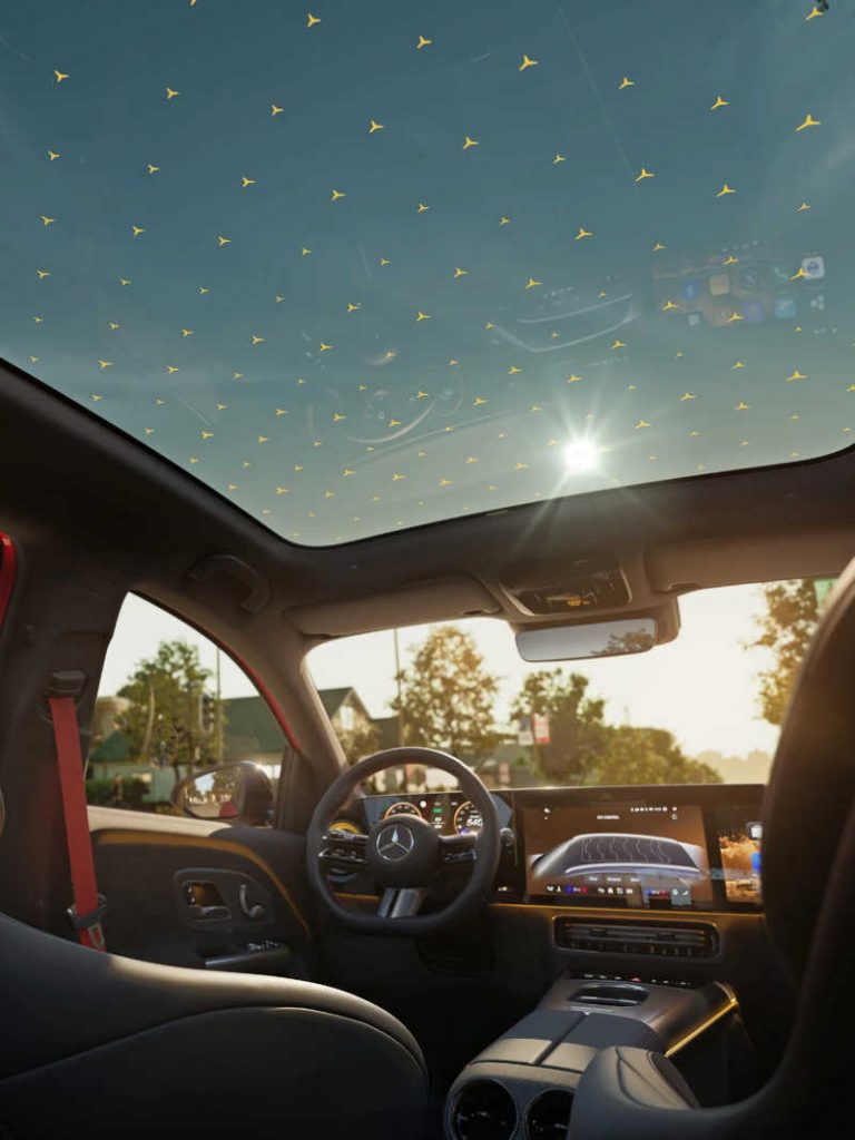 The massive sunroof and infotainment screens in the 2027 GLA SUV