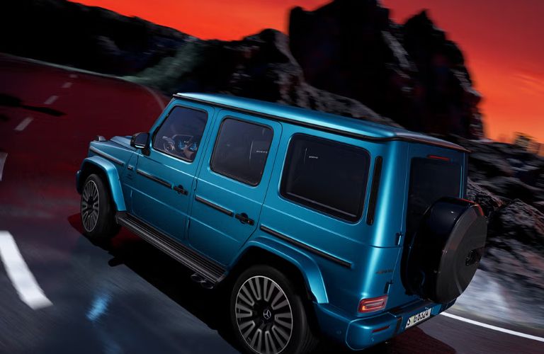 Rear-quarter view of the 2027 Mercedes-Benz AMG® G 63 Blue