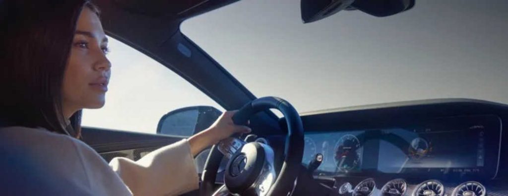 A woman enjoying her Section 179 leased Mercedes-Benz in Scottsdale