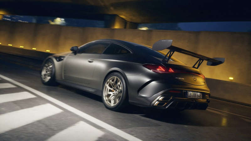 A side rear quarter view of the