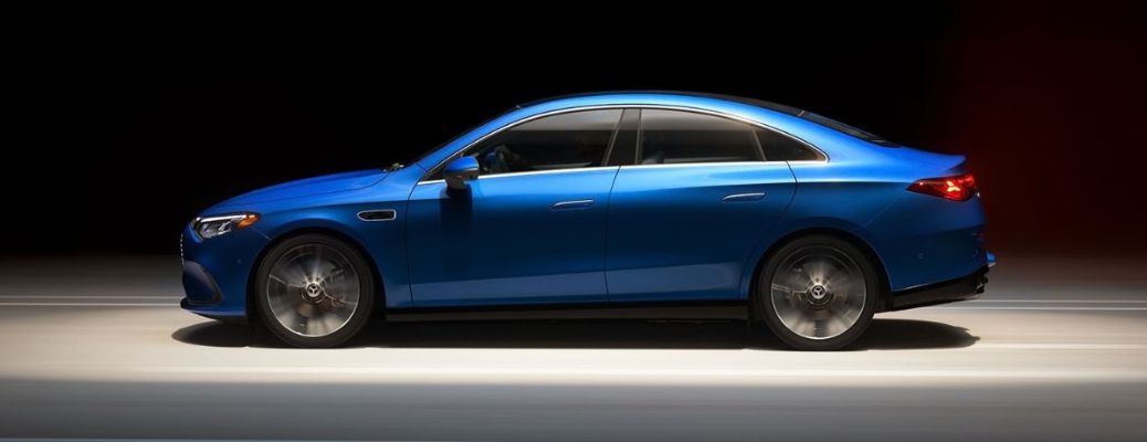 Side view of the 2027 Mercedes-Benz CLA 250+ Electric Sedan Blue