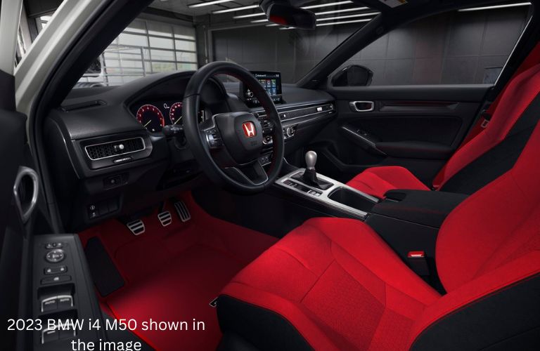 2023 BMW i4 M50 front seats and dashboard partial view