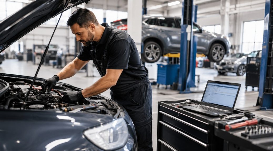 Automotive technician servicing a vehicle at an independent repair shop in Hillsboro Oregon