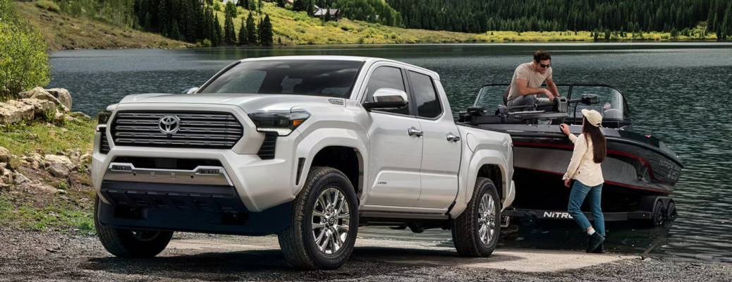 The 2026 Toyota Tacoma towing a ski boat