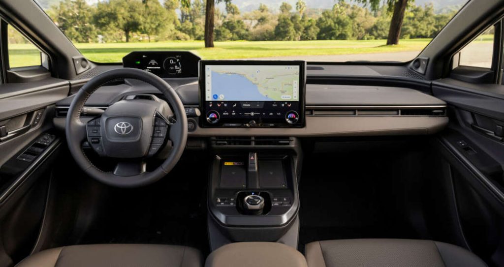 The high-tech cockpit and controls in the new 2026 Toyota bZ Woodland SUV
